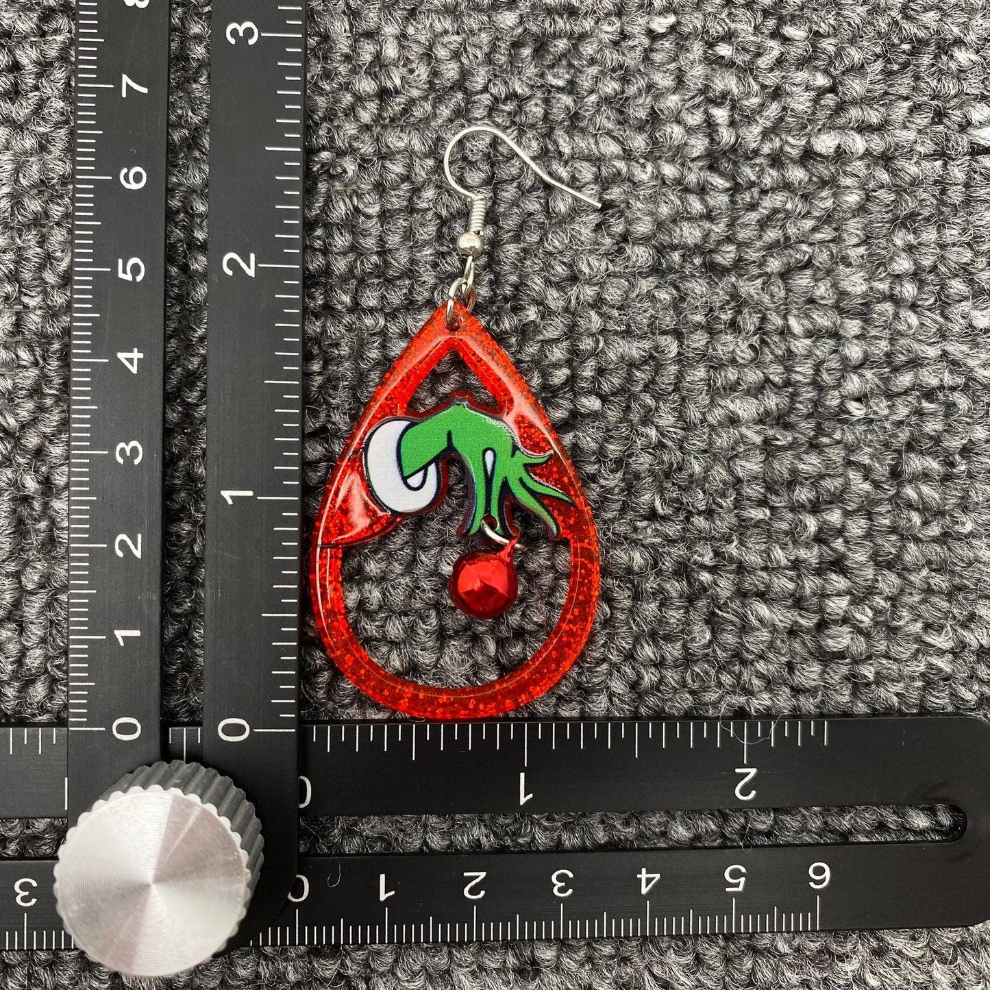 Christmas Acrylic Grinch Holding Bell Red Drop Dangle Earrings