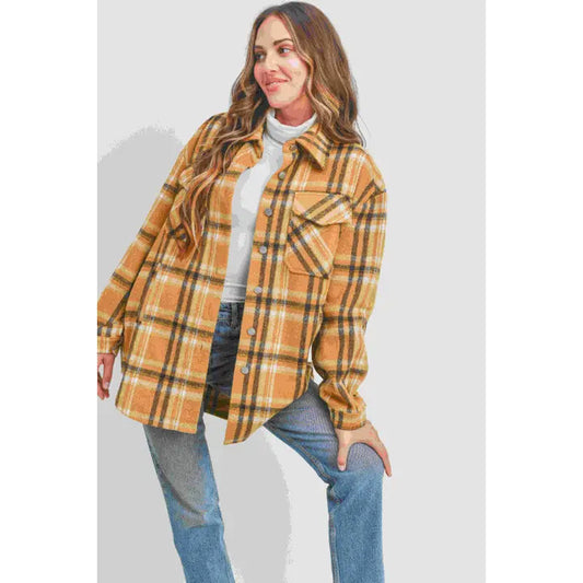 Long Sleeves Plaid Printed Shacket