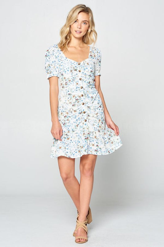 Short Sleeve Floral Dress with Buttons