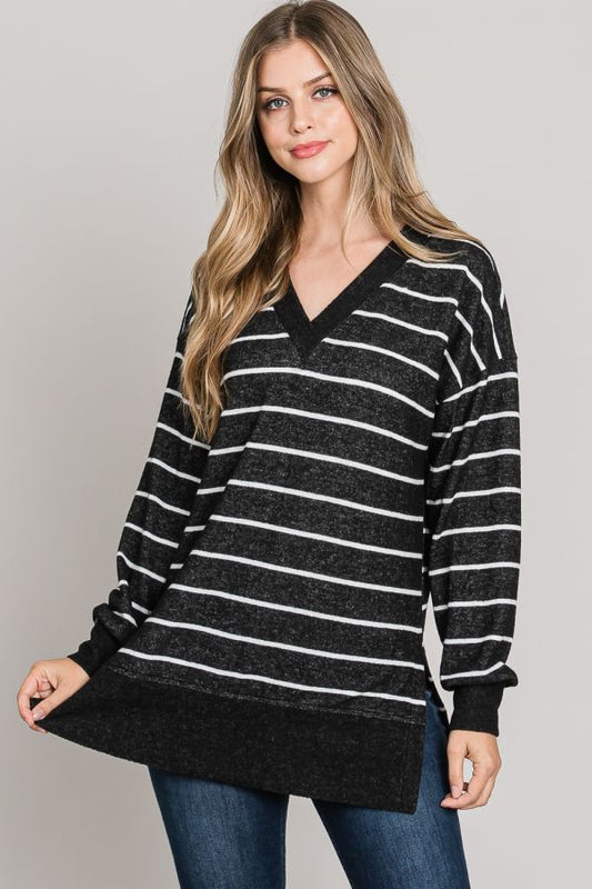 Super Soft Brushed Striped Knit Oversized Tunic