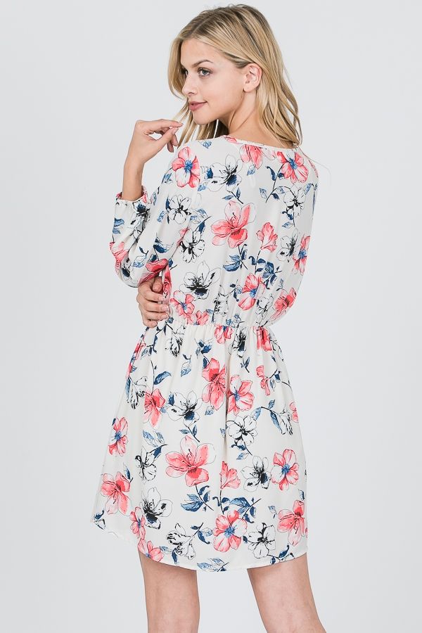 Front Tie Floral Long Sleeve Dress