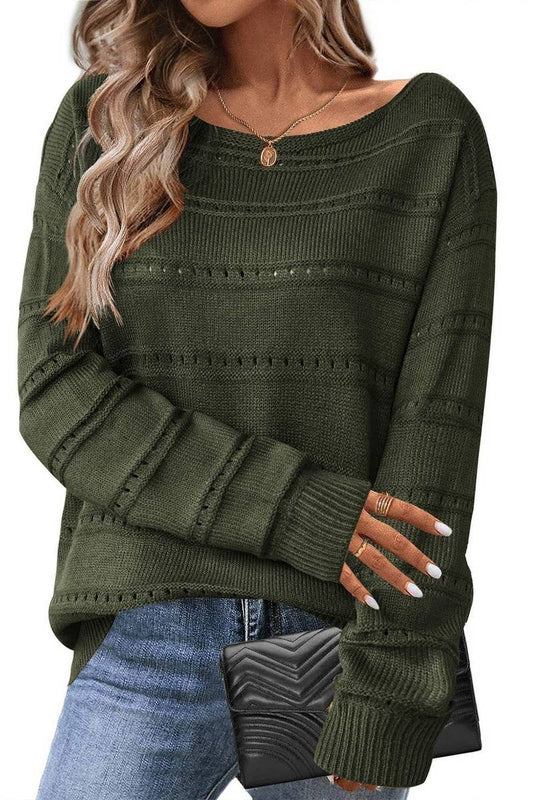 Crew-neck crochet sweater with cut-out shoulders