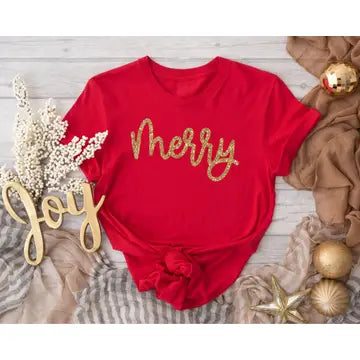 Merry Red with Gold Christmas Tee